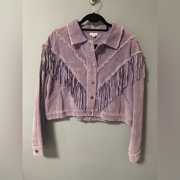 NWOT POL Corduroy Rhinestones Fringe Long Sleeve Purple Jacket. Size Small - Picture 2 of 9